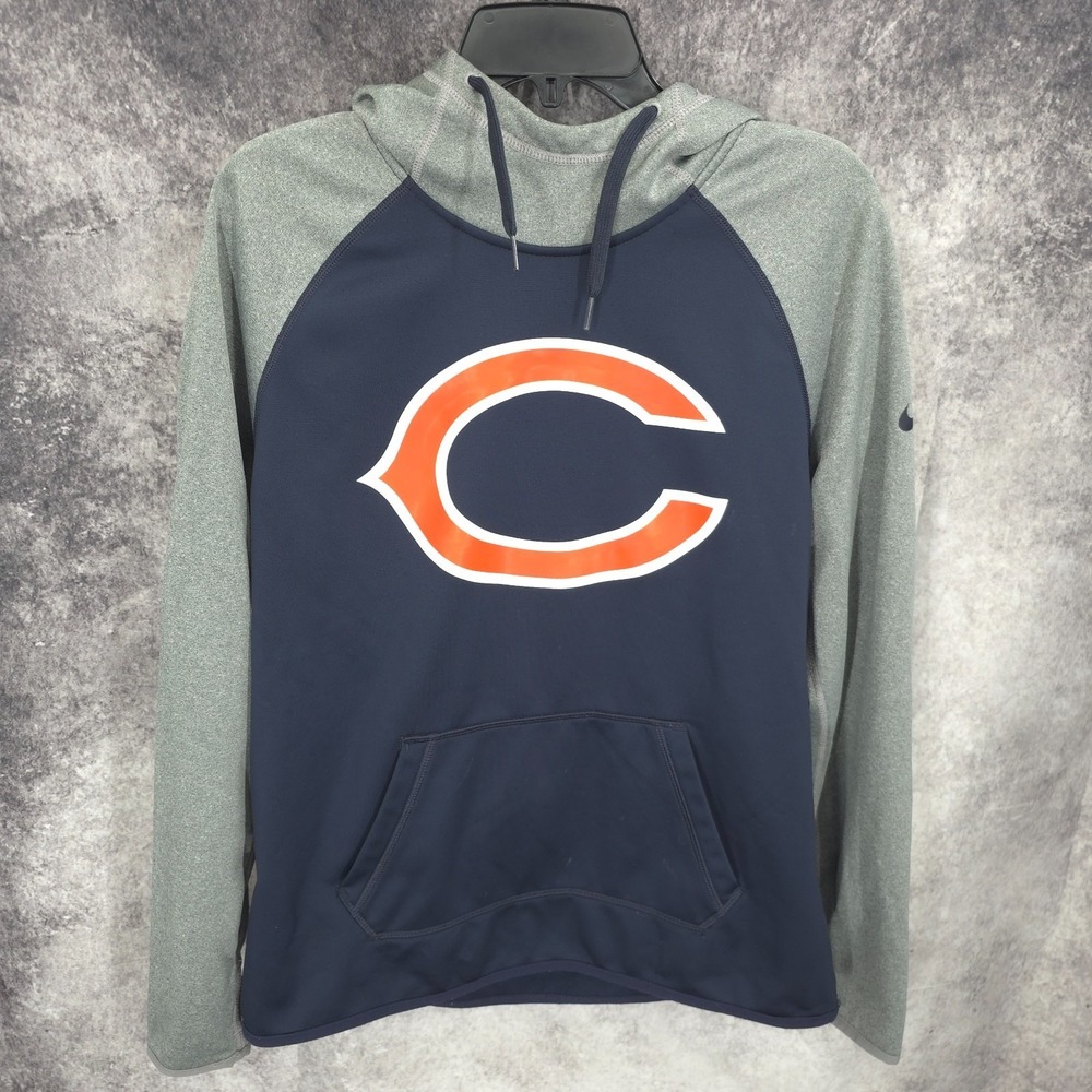 Chicago Bears Nike Hoodie Mens Large Blue Therma Fit Fleece Football Sweatshirt